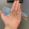 Marco de Gafas Macker Heart Mirror Marco Puro Titanio Ultraligero Borde Dorado Hilo Metálico Montura de Negocio Media Montura Unisex Sin Montura Marco para Gafas de Prescripción