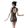 Lencería sexy Shuoyao jacquard hueco tentación calcetines de una pieza bolsa sexy para mujer falda de cadera con abertura vestido sin línea