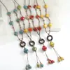 Cadena de suéter de corazón de cerámica vintage transfronteriza, larga, simple y versátil, collar con colgante tejido a mano