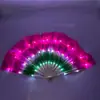Abanico largo de seda degradado LED luminoso para danza, abanico de danza, accesorios de danza del vientre, actuación en bar, abanico multicolor