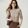 Suéter 100% cachemir puro para mujer, nueva colección otoño/invierno, color liso, tejido de canalé de un solo hilo, cuello semi-alto, jersey de manga larga