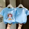 Camiseta de Algodão Puro de Manga Curta para Meninas, Top Estampado da Moda de Verão, Camisa de Manga Meia-Manga Solta, Respirável, Confortável e Versátil para Crianças