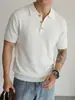 Camisa Polo de Malha Lyocell com Padrão Âmbar Manga Curta Masculina Verão High-End Estilo Old Money Top Casual de Negócios