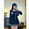 Castaña Sal de Mar 2025 Tallas Grandes MM Gorditas Retro Francés Mujer Otoño Invierno Traje a Cuadros Chaqueta Vestido Conjunto de Dos Piezas