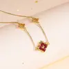 Tichia Foto Real de Collar de Trébol de Cuatro Hojas de la Suerte para Mujer, Plata de Ley S925, Collar Versátil de Esmalte de Lujo Ligero de Nicho con un Toque de Alta Gama
