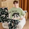 Elegante y bonito pijama de hombre de manga corta de algodón puro, conjunto fino de cuello redondo, ropa de casa casual de corte holgado, nuevo modelo de verano 2026