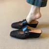 Mules de Piel de Cordero Súper Suave con Tacón Oculto de Una Correa para Mujer, Punta Cuadrada, Versátiles, Tejidos Calados, Transpirables, Sandalias Cerradas para Exteriores