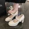 Zapatos de Mujer Franceses de Moda Estilo Chanel 2025 Primavera Nuevos Zapatos Mary Jane con Tacones Gruesos, Zapatos de Salón que Aumentan la Altura y Adelgazan