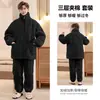 Pijama de Coral Fleece para Hombre Invierno Tres Capas Algodón Engrosado Forrado de Polar Juvenil Hombre Cálido Ropa de Casa Otoño e Invierno