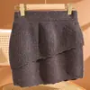 Falda de Encaje Francés de Doble Capa 100% Lana Pura para Mujer, Falda de Punto Corta Bodycon Estilo Lápiz, Cintura Elástica, Ajuste Ceñido al Cuerpo, Falda de una Sola Pieza que Resalta las Caderas