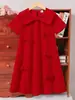 Vestido de Niña Verano Nuevo Estilo Vestido de Cumpleaños para Bebé Vestido Rojo Elegante con Lazo para Niña Vestido de Princesa
