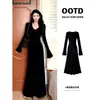 Vestido de punto largo de manga larga color caqui para mujer, adecuado para principios de otoño, vestido largo bodycon de cintura alta Berkeley, atuendo de principios de otoño