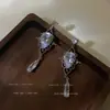 Aretes de Aguja Plateada con Borlas de Gota de Agua Incrustadas de Diamantes, Estilo Palacio, Nicho, Aretes Versátiles, Lujo Ligero, Venta al por Mayor de Aretes de Gama Alta