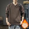 Moletom Masculino Estilo Americano Pesado Retrô com Gola Henry Solto Tamanho Grande Outono e Inverno Marca Tendência Jaqueta Esportiva Casual para Homens