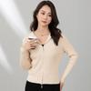 Cárdigan de punto de manga larga con cremallera y capucha para mujer, abrigo corto, suéter ajustado, adelgazante, sencillo, combinable, sudadera con capucha