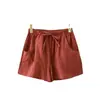 Pantalones Cortos de Algodón y Lino Mori para Mujer Verano 2021 Nuevos Pantalones Triple Base con Cordón Cintura Alta Pierna Ancha Ropa Exterior Pantalones Cortos Ajustados Casual