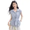 Camisa sin mangas para mujer con ajuste en la cintura para Comercio Exterior, Nuevo Estilo Verano 2026, Diseño de Corbata, Elegante Top de Color Sólido para Mujer