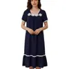 Roupão de Dormir Feminino Transfronteiriço, Estilo Suave e Doce, Roupa de Casa Tecida, Pijama de Verão de Manga Curta Puro Desejo, Gola Quadrada Floral