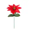 Flores de Pascua Artificiales al por Mayor para Decoración de Escenas Navideñas, Flores Falsas para Exportación, Flores de Navidad Artificiales de un Solo Tallo en Stock