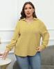 Tops de mujer transfronterizos europeos y americanos de talla grande suéter con cuello polo camiseta básica a rayas de canalé casual F929