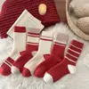 Calcetines de Cachemir para Mujer, Calcetines Versátiles de Rayas a Media Pantorrilla, Engrosados para Otoño e Invierno, Calcetines sin Costuras, Calcetines Flojos de Micro-Presión, Calcetines Rojos para Mujer