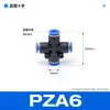 Tubo de ar pneumático Inserção rápida conector rápido transversal de quatro vias conector plástico PZA4/6/8/10/12 componentes pneumáticos