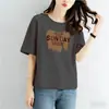 Comercio Exterior Transfronterizo~Top Casual de Manga Corta con Cuello Redondo para Mujer, Versátil, Diseño Deportivo, Color Sólido, Estampado de Moda