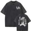 Camiseta Masculina Korn Ftl 25 Follow the Leader Estampada Frente e Verso Rock Gothic Casual Oversized Masculina