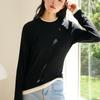 Camiseta Interior de Tencel Acetato para Otoño e Invierno para Mujer Nueva de Punto con Capa Falsa de Dos Piezas Cuello Redondo con Camiseta Sencilla de Manga Larga