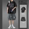 Traje corto de verano de manga corta para adolescentes y estudiantes varones, ropa de hombre fresca y guapa, un conjunto completo con tendencia vaquera