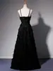 Pluma de Hada Cumpleaños Patty Socialité Negro Temperamento Vestido Sexy Tirantes Negro Banquete Vestido Largo