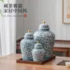 Tarro de té azul y blanco cerámico supergrande de alta calidad para el hogar boutique té negro Pu'er a prueba de humedad sellado tarro de té para despertar tarro universal