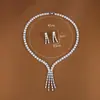 Conjunto de Collar y Aretes con Borlas de Pedrería Estilo Europeo y Americano de Venta Caliente Transfronteriza, Accesorios de Vestido de Lujo de Alta Gama con Pedrería