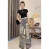 Jeans rotos estilo retro americano para mujer, verano, cuerpo tipo pera, talla grande, corte holgado, pierna ancha, pantalones hasta el suelo
