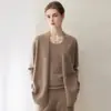 Cardigan de Tricô Feminino Konsaini 100% Caxemira Elegante Moderno Solto Relaxado Suave