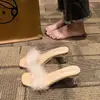 Chanclas de mujer de alta costura 2026 verano nuevas elegantes versátiles de tacón alto adelgazantes peludas sandalias de moda para verano