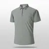 Camiseta de punto fina y transpirable de color liso de seda helada, versátil y a la moda, para hombre, de manga corta, con cuello de solapa, casual, polo de negocios