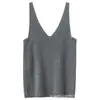 Nuevo camisón de cachemira de color liso para mujer, cuello en V, ajustado, corte ceñido, top de punto básico sin mangas corto