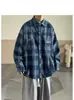 Camisa de manga larga a cuadros retro para hombre, corte holgado estilo Hong Kong, versátil camisa a cuadros casual para primavera y otoño, transfronteriza