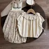 Conjunto de Dos Piezas para Niña Verano 2026: Top Elegante de Manga Corta Estilo Mori con Cuello Floral y Pantalones Florales Anti-Mosquitos