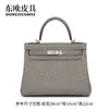 Nova Bolsa KL28CM Costura Interna Pele de Avestruz Cheia de Tachas Feminina Couro Genuíno Versátil Casual Grande Capacidade Segunda Geração Bolsa Kelly