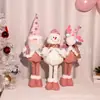 Adorno de Muñeca Retráctil Rosa Navideña Figura Luminosa de Papá Noel Muñeca de Piernas Largas Adorno Decorativo
