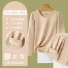 Traje térmico de cachemira y seda para otoño e invierno, conjunto de pareja de cuello redondo, con borde, capa base térmica calefactora para hombres y mujeres