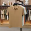 Camisa Polo de Manga Corta de Seda de Hielo Sin Costuras de Nuevo Estilo Más Vendida para Hombre, Camiseta Transpirable que Absorbe el Sudor de Color Sólido para Verano