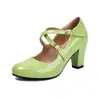 Nuevos Zapatos de Charol Británico para Mujer con Tira Cruzada Punta Redonda Planos Tacones Gruesos Altos Tallas Grandes 40-46 Zapatos de Exportación