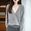 100% lana, nueva colección otoño/invierno 2026, cárdigan corto de punto para mujer, cuello en V, corte holgado, bloques de color