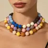 Collar de cuentas apilable de estilo resort, cuentas redondas de colores macarrón, para uso diario, ambiente femenino
