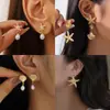 Joyería Transfronteriza Europea y Americana Estilo Verano Océano Estrella de Mar Concha Playa Moda Estilo Casual Pendientes de Perla Estrella