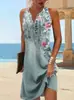 Posicionamento Amazon de Roupas Femininas Europeias e Americanas 2026 Estampa Floral Botão Estilo Casual Saia Evasê Colete sem Mangas Vestido Gola V