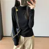 Conjunto de trabalho~Camiseta básica elegante de gola alta, cor sólida, manga longa, camada base fina confortável para mulheres, novo estilo de outono